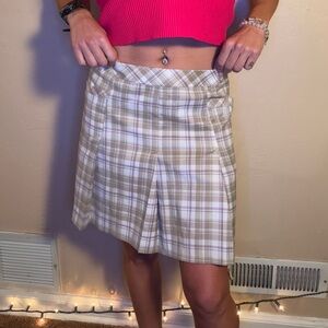 IZOD Cream Purple Plaid Pleated Preppy Skirt